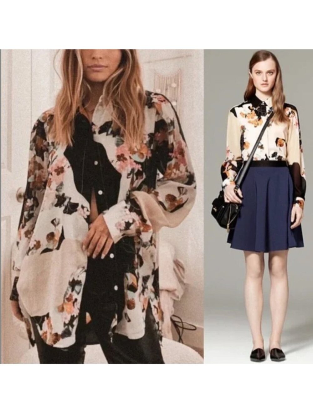 3.1 Phillip Lim Floral High Low Long Sleeve Button Up Shirt Blouse Top S